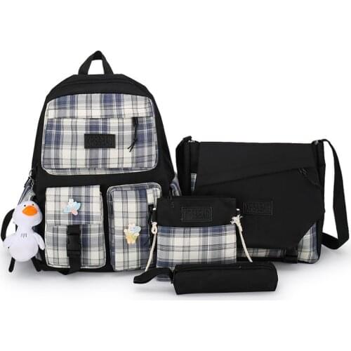 4 pcs sets Backpack kawaii canvas School Bags For Teenager Girls Women Backpack College Cute Shoulder Bag Mochila