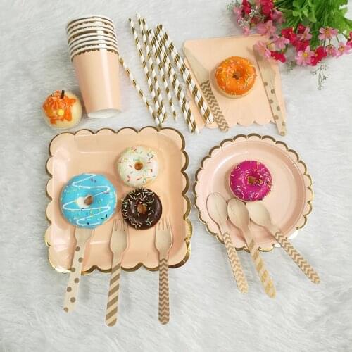 8pcs/lot Candy Color Paper Plates Birthday Party Dishes Pastel Plate with Gold Foil Baby Shower Wedding Decoration Tableware