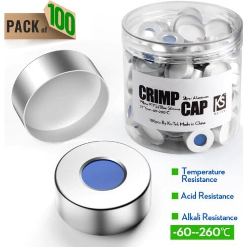 100pcs/lot 20mm*3mm Aluminum cap with White PTFE/ Blue Silicone septa for 22mm bottleneck sample bottle Jaw Chromatography vial