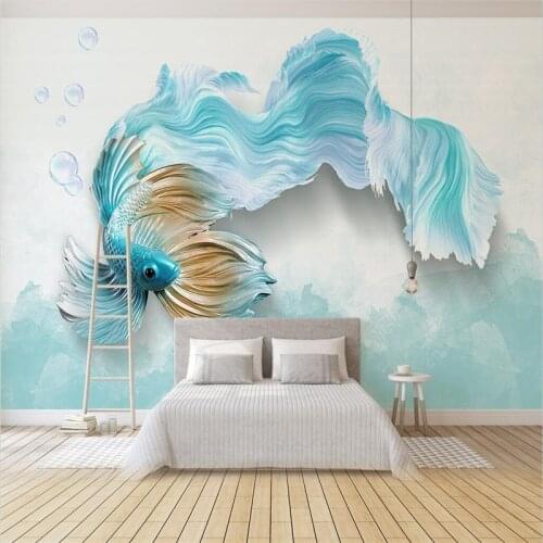 Beibehang Custom Abstract blue guppy Murals Wallpapers for iving Room TV Sofa Bedroom TV Backdrop 3D Wall paper Papel De Parede