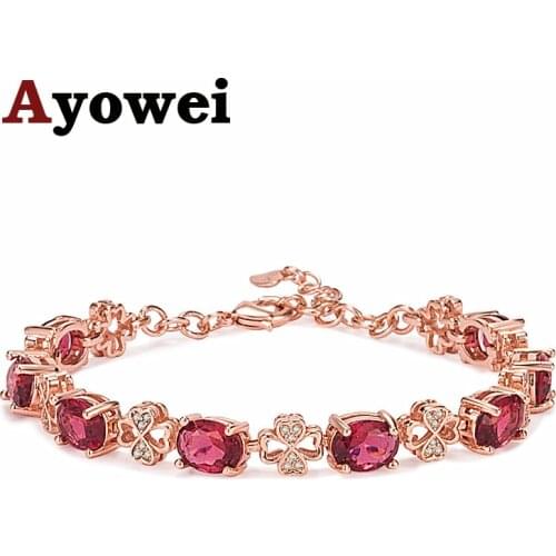 Clover Red tourmaline red bracelet fashion temperament rose gold plated Noble luxury bracelet TB1169