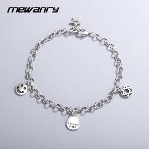 MEWANRY 925 Sterling Silver Bracelets for Women New Trendy Elegant Punk Vintage Smiley Face Star Pendant Party Jewelry Wholesale
