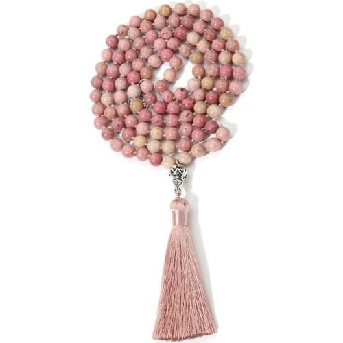 Beads Necklace,Semi-precious Stones Meditation Necklace,Handmade Natural Stone Beaded Tassel Necklace