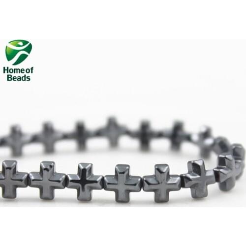 New Arrival A quality natural Stone Hematite loose Cross beads black 10mm 8mm 6mm (30 Pieces/lot) For DIY Jewelry Making HLB1007