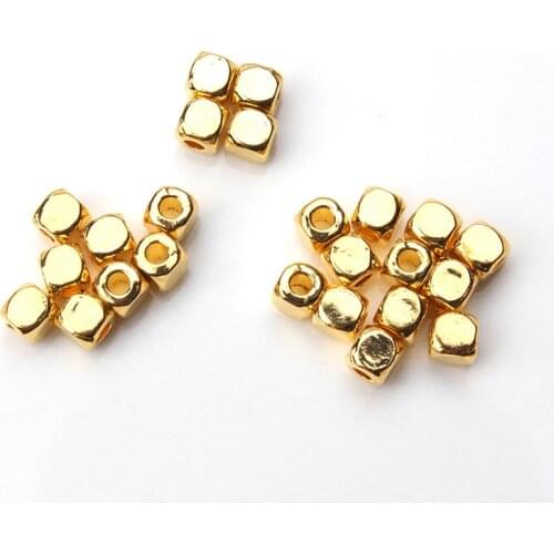 20pcs/lot 4*4mm Gold Color Square Alloy Spacer Beads DIY Jewelry Accessories Making
