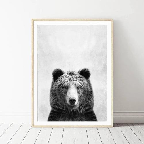 Black and White Animal Bear Art Canvas Print and Poster , Animal Bear Photography Canvas Painting Wall Picture Art Home Decor