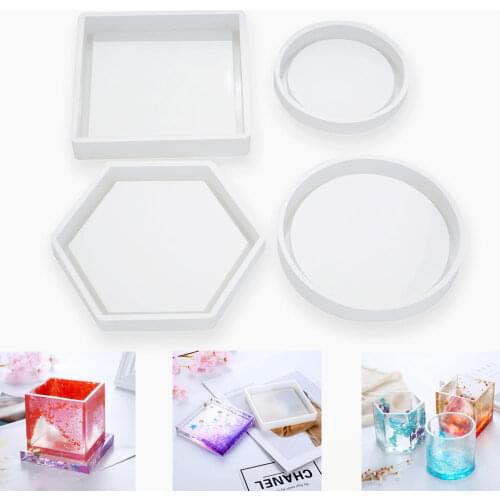 DIY Geometric Coaster Mold Epoxy Resin Molds Round Square Rectangle Cup Tray Casting Clay Mould Handmade Craft Making Home Decor