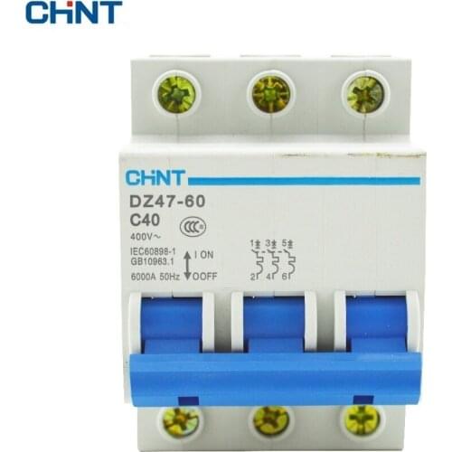 CHINT Circuit Breakers DZ47-60 3P 40A Coil Voltage 230/440V C40 Air Switch Household Lighting Plastic Circuit Breaker