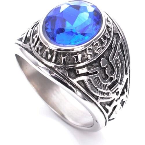 Retro White Titanium Stainless Steel Precious Stone Rings US Army Mens Punk Rock Retro Style Ring Factory wholesale