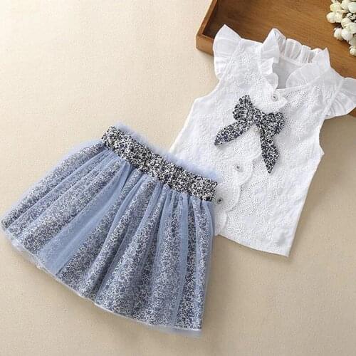 Girls Clothing Set 2 Pcs Set Children Girl Clothing Outfit Set Sleeveless Floral Tee +Flower Skirts for 2-13 Year Girl