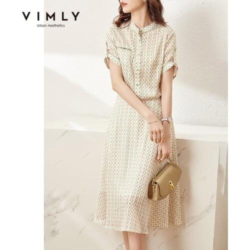 VIMLY Summer Womens Two Piece Set Elegant Button up Shirts Letter Blouse High Waist Skirts Office Ladies Woman Skirt Set F7299