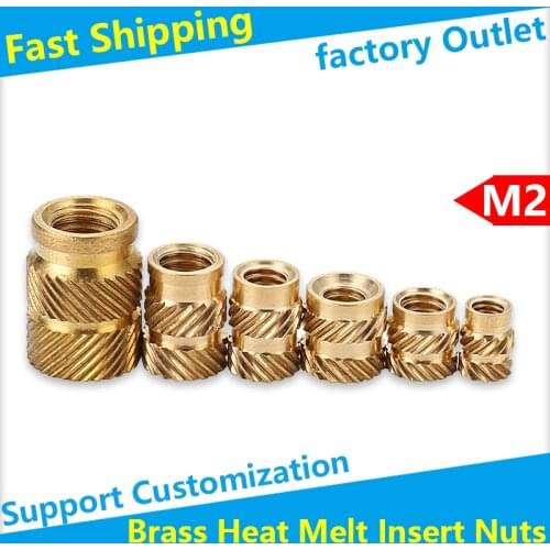 Brass Hot Melt Inset Nuts SL-type Double Twill Knurled Injection Brass Nut Heating Molding Copper Thread Inserts Nut M2 100Pcs