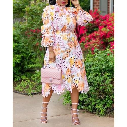 Summer African Dreses for Women 2021 New African Women Long Sleeve Printing O-neck Dress African Clothes