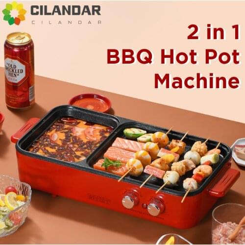 2 in 1 Multifunctional Electric hot pot Electric bakeware barbecue machine frying pan dual temperature control Home dormitory