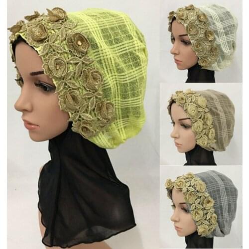 Fashion Women&Ladies Printed Plaid Beanie Cap Hat Muslim Islamic Women Hijab Turban Cap Headwrap Arab Flower Headwear