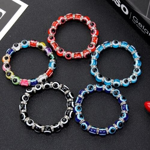 Fashion Turkish Colorful Evil Eye Elastic Charm Bracelet for Women Men Adjustable Resin Yoga Party Jewelry Gift
