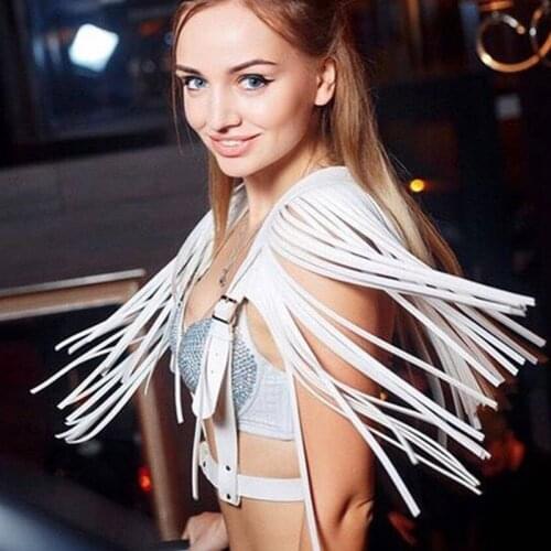 Underwear Straps Goth Tassel Crop Tops Garter Belts Women Sexy Leather Harness Cupless Bra Body Bondage Lingerie Dance Dress