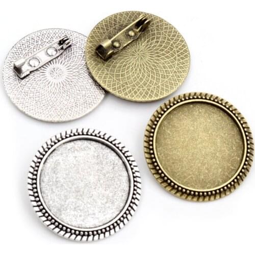 New Fashion 5pcs/Lot 25mm Inner Size Retro Series Antique Silver Plated and Bronze Brooch Baroque Style Cabochon Base Setting