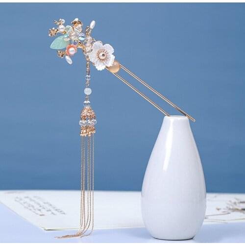 The new ancient style stepped hairpin. Hanfu element shell hairpin headdress Super fairy tassel classical hair accessory ML