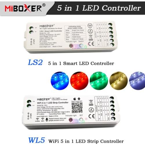 Wholesale WL5 WiFi 5 in 1 LED Controller 12V 24V Single Color/CCT/RGB/RGBW/RGB CCT Lights Tape dimmer LS2 2.4G Remote control