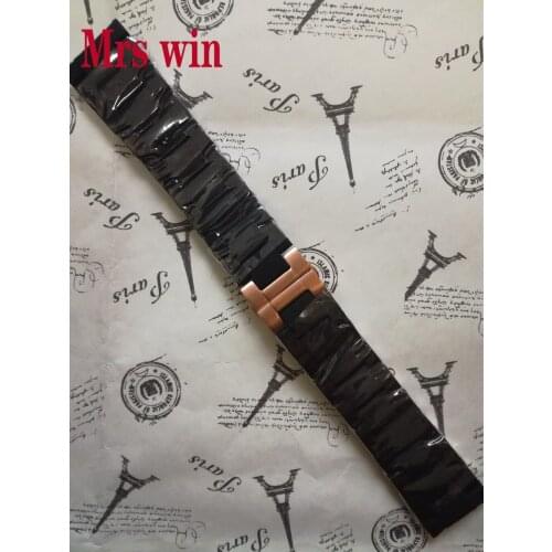 Mrs win Watchbands Rubber silicone wrap Rose-gold Stainless Steel Watch Strap Bracelet for Watches Accessories Hot Sell