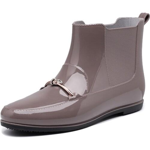 Rain Boots Fashion Low Heel Womens Rainboots Trendy Girl Ankle Water Shoes Solid Color Waterproof Galoshes Kitchen Work Shoes