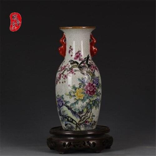 Pink Spring Manyuan Vases Made in Qianlong Period of Qing Dynasty Imitate the Ancient and Make Old Porcelain Ornaments