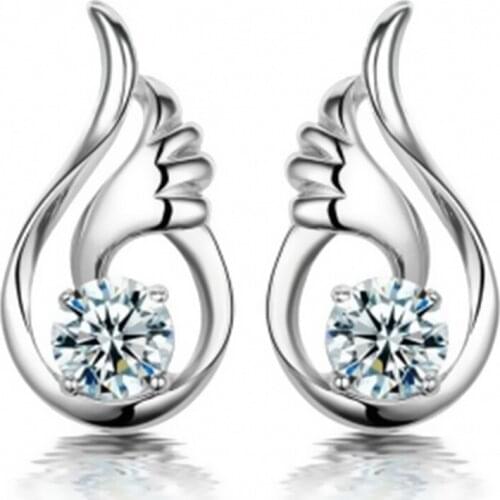 New Fashion Brincos Simple Crystal Angel Wings Stud Earrings for Women Silver Color Anti-allergic Earrings Jewelry Bijoux Gift