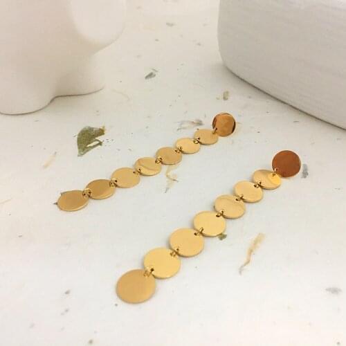 Monlansher Geometric Circular Stitching Drop Earrings Gold Color Titanium Steel Long Drop Earrings Minimalist Earrings Jewelry