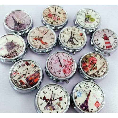 1PCS Portable Pill Box Folding Pill Case Metal Clock Pill Cutter Medicine Organizer Makeup Storage Container Randomly