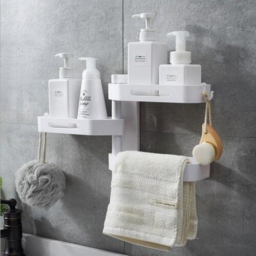 Punch-free Triangular Rotating Bathroom Organizer Shelf Toiletries Make Up Three Layers Storage Rack Bathroom Storage Holder