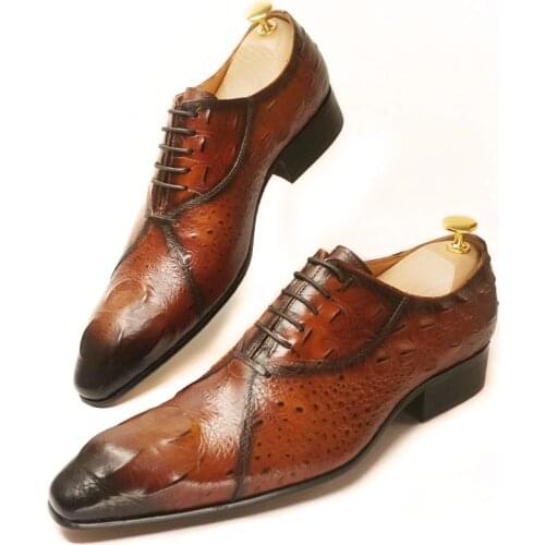 Luxury Men Leather Shoes Crocodile Pattern Mens Oxford Casual Dress Mens Shoes Black Brown Lace Up Wedding Office Formal Shoes