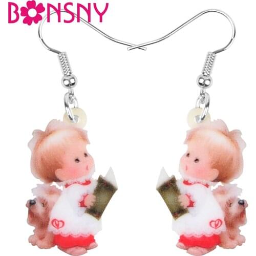 Bonsny Acrylic Christmas Anime Angel Book Dog Earrings Drop Dangle Decorations Jewelry For Women Girls Teens Kids Gift Accessory
