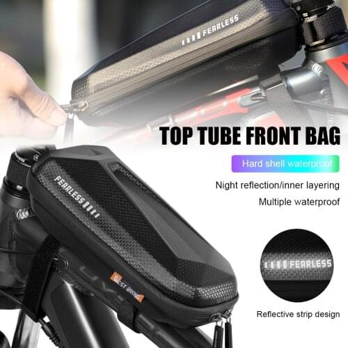 Bicycle Front Frame Bag Bicycle Storage Bag Phone Holder Hook and Loop Fastener Pouch Reflective Design MTB Cycling Equipment