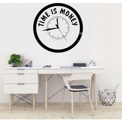Office Quote Time is Money Vinyl Wall Decal Clock Business Decor Stickers Unique Design Wall Murals Removable Posters New LC1551