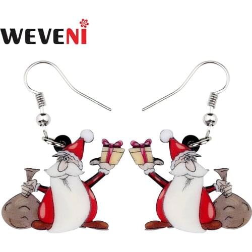 WEVENI Acrylic Christmas Santa Claus Gift Bag Earrings Drop Dangle Costume Decoration Jewelry For Women Girls Family Charms 2018