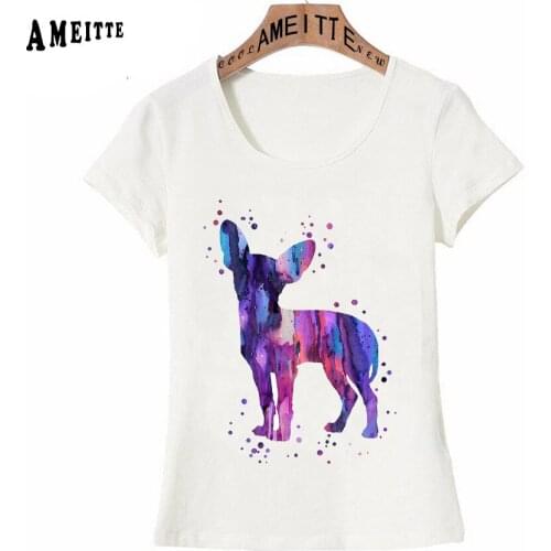 Newest 2019 AMEITTE Watercolor Chihuahua T-Shirt Summer Women Cute Dog Printed Hipster Tees Ladies All-match White Print Tops