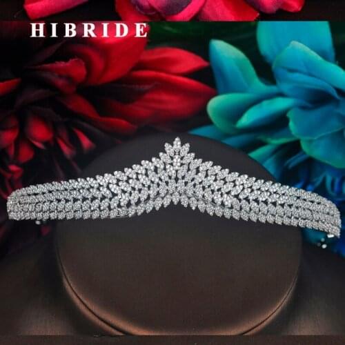 HIBRIDE Luxury Micro CZ Pave Sparkilng Women Bridal Tiara And Crown Mariage Queen Diadem Bijoux Hair Accessories Party Gift C-74