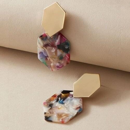 New Fashion Creative Personality Colored Geometry Natural Stone Stud Earrings for Women Jewelry Gifts