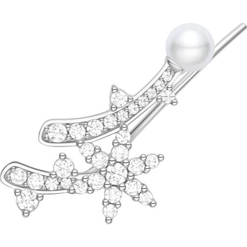 SLJELY Fashion Real 925 Sterling Silver Snow Branch Pearl Earring Micro Cubic Zirconia 1PC for Women Fine Brand Party Jewelry