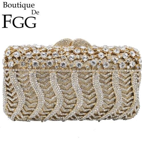 Boutique De FGG Dazzling Women Crystal Evening Minaudiere Bags Diamond Wedding Purses Bridal Box Clutch Bag Gala Dinner Handbag