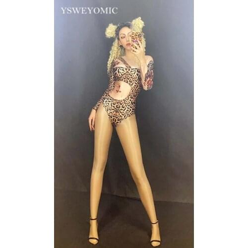 Nightclub Jumpsuite Leopard color Sexy Stage Bodysuit Coloful Printing Outfit Stage Dance Women Costume Singer Birthday Dance