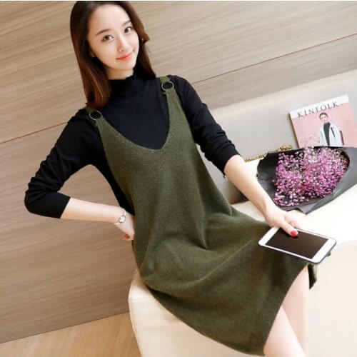 2021 Woman Spring Autumn Sleeveless Knitted Vest Female V Neck Sweater Pullovers Ladies Casual Loose Mid-length Dress Tops H740