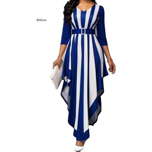 Women Dress Casual Plus Size 5Xl Slim Irregular Striped Maxi Dresses Elegant V Neck Bandage Long Party Dress Spring Summer New