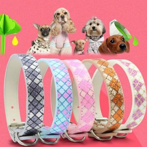1PC PU Leather Pet Collar Necklace Plaid Glitter Puppy Leash Rhinestone Collar High Quality Adjustable Personalized Pet Supplie