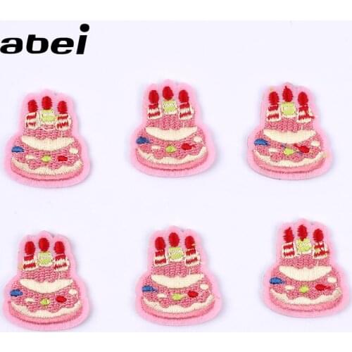 10pcs/lot Mini Pink Cake Patch Iron On Small Cartoon Birthday cake Stickers Diy Coats Jeans Appliques Sew on Garments Badge