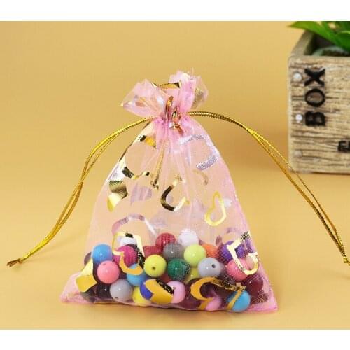 9x12cm (3.54"x4.72")200pcs Pink Heart Jewelry Packing Drawable Organza Bags Wedding Gift Bags & Pouches free shipping
