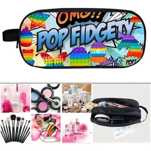 New 3D Double Layer Functionary POP it Pencil Case Children Pen Bag Student Cartoon Pencil Box Stationery Bag Women Cosmetic Bag