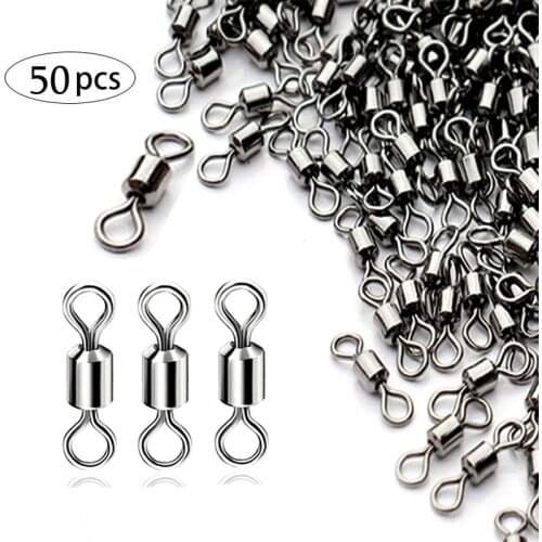 50PCS/Bag Fishing Swivel Barrel Swivel Solid Rings Stainless Steel Fishing Hooks Connector Ocean Boat Fishing Hooks