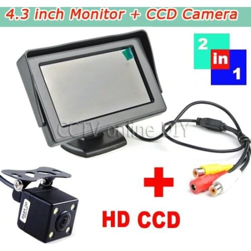 ANSHILONG 2in1 TFT LCD 2 Video Input 4.3 Inch Car Parking Monitor With Rear View Camera Glass Lens + 6M RCA Video Cable